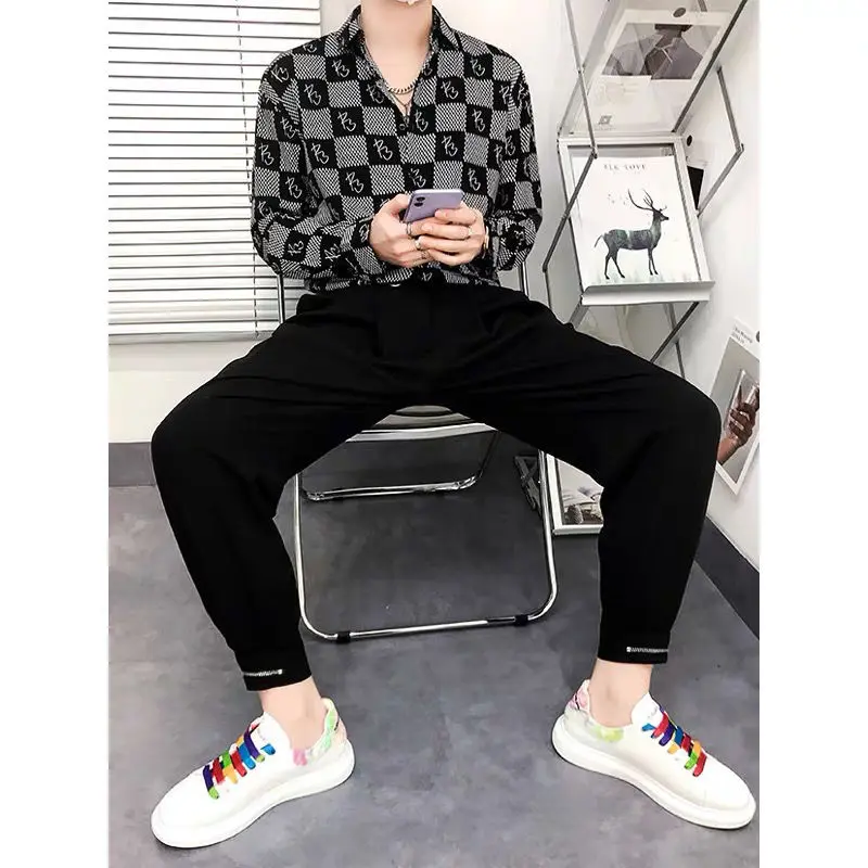 Long sleeve plaid shirt men's spring and autumn non-iron retro fashion brand shirt loose top