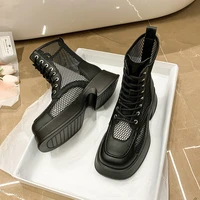 brand womens hollow ankle boots black gothic biker boots cosplay platform womens shoes street punk wedge shoes women