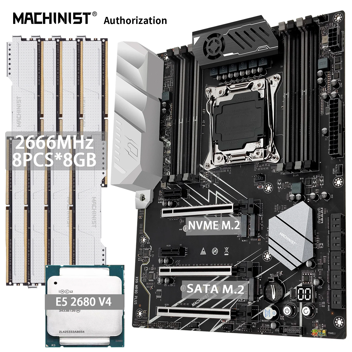 

Комплект материнской платы JGINYUE X99 LGA 2011-3 с комплектом Xeon E5 2680 V4 ЦП DDR4 64 ГБ = 8 шт. * 8 ГБ 2666 МГц ОЗУ память NVME M.2 X99 MR9D PLUS