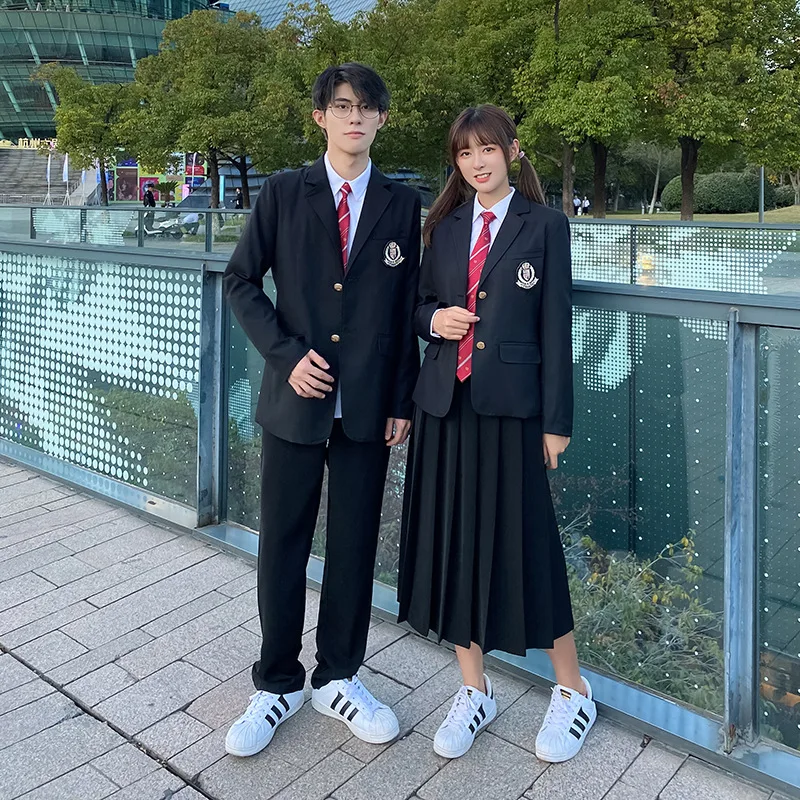 Japanese Korean Graduation DK JK Jacket Girl Boy Blazer Students Black Long Sleeves Suit Coat Women Men School Uniform Cardigan
