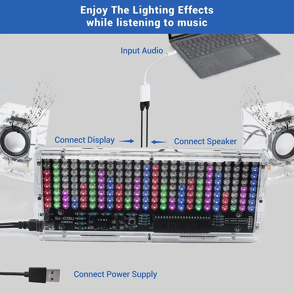 Набор электронный с индикатором спектра звука 4 цвета со светодиодным мигающим