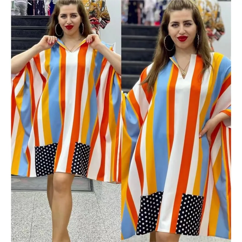 

3XL 4XL Boubou Africain Femme Fashion Striped Party African Dresses For Women Loose Big Size Ankara Robes Beach Blouse Vestidos