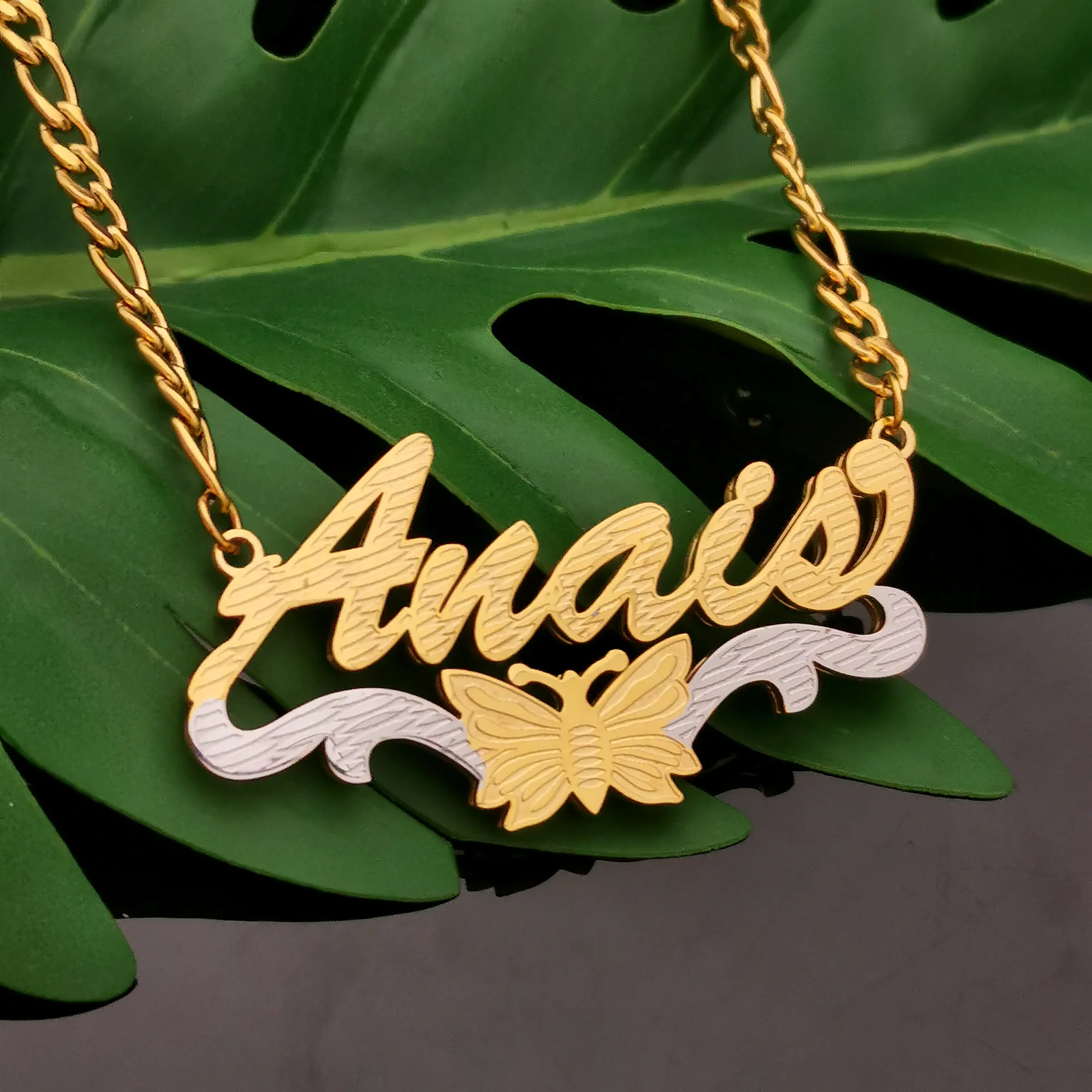 

Custom Name Necklace Personalized Stainless Steel Figaro Chain Necklace 3D Double with Animals Necklace for Women Jewelry Gifts