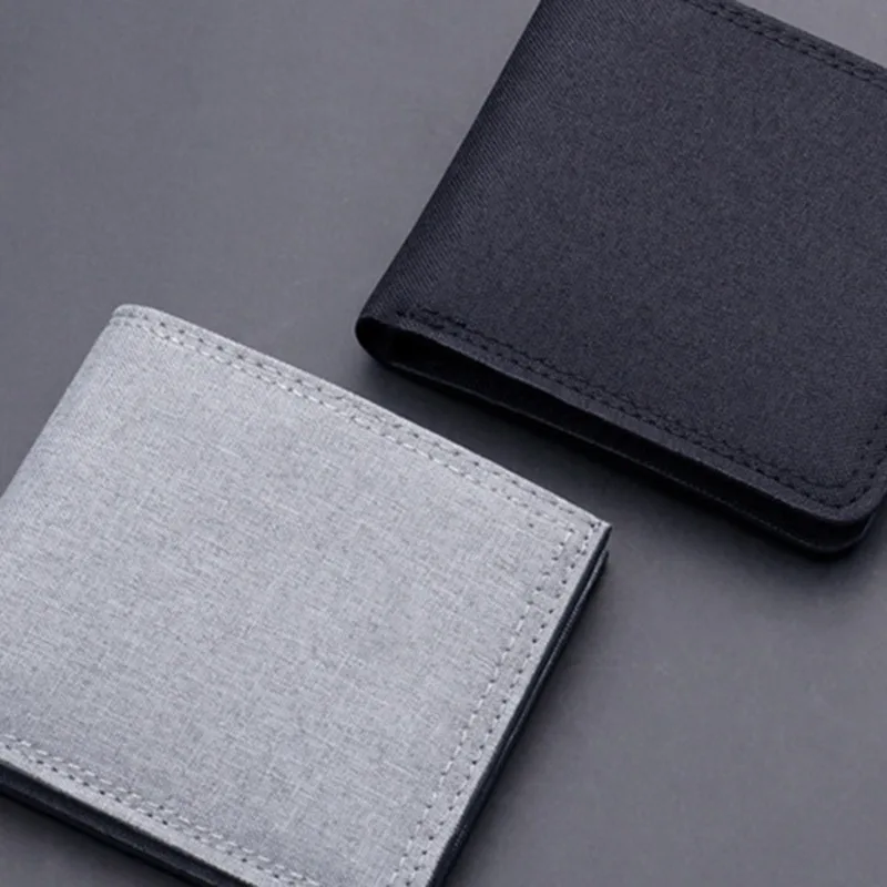 

Men's Short Horizontal Square Canvas 2 Fold Solid Color Buckle Wallet Denim New Unmarked Sewing Thread Ultra Thin Card Holder