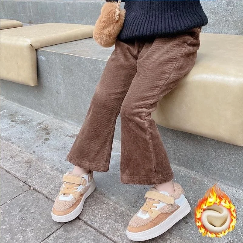 Ребристые штаны для маленьких девочек теплые флисовые малышей детская одежда с