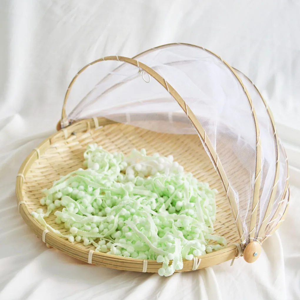 

Плетеная вручную бамбуковая Пыленепроницаемая Корзина для пикника круглая Пылезащитная корзина для овощей фруктов хлеба сетчатый газовый...