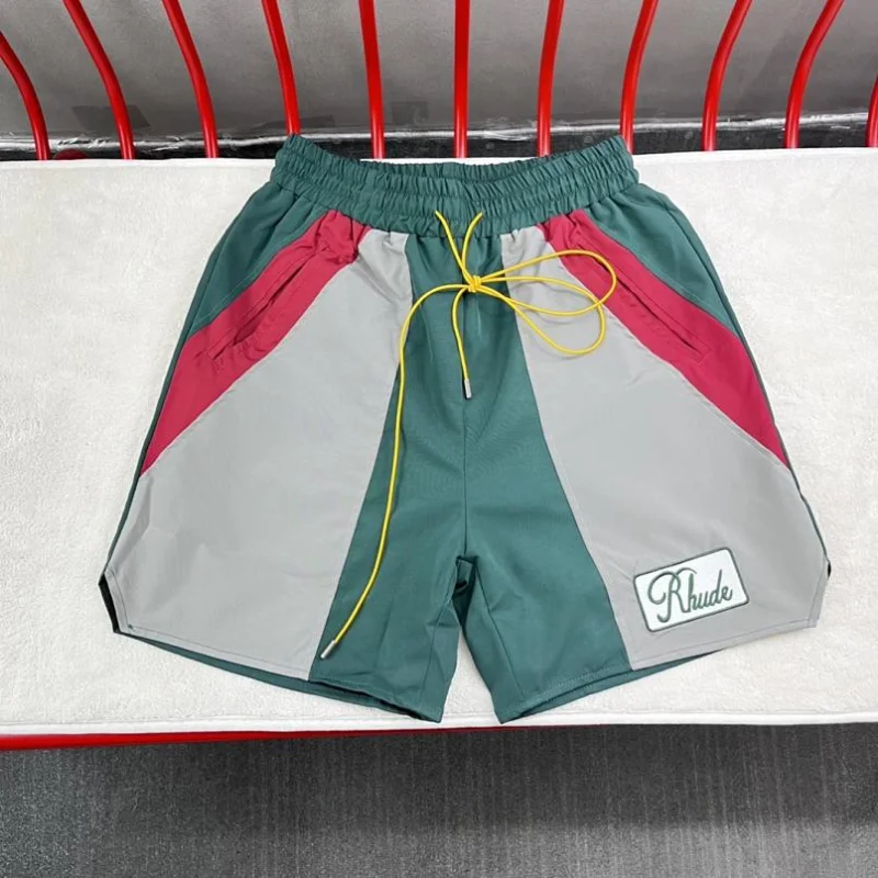 

23SS Color Stitching Shorts Rhude Shorts Men Women EU Size 100% Cotton Rhude Shorts Summer Casual Shorts