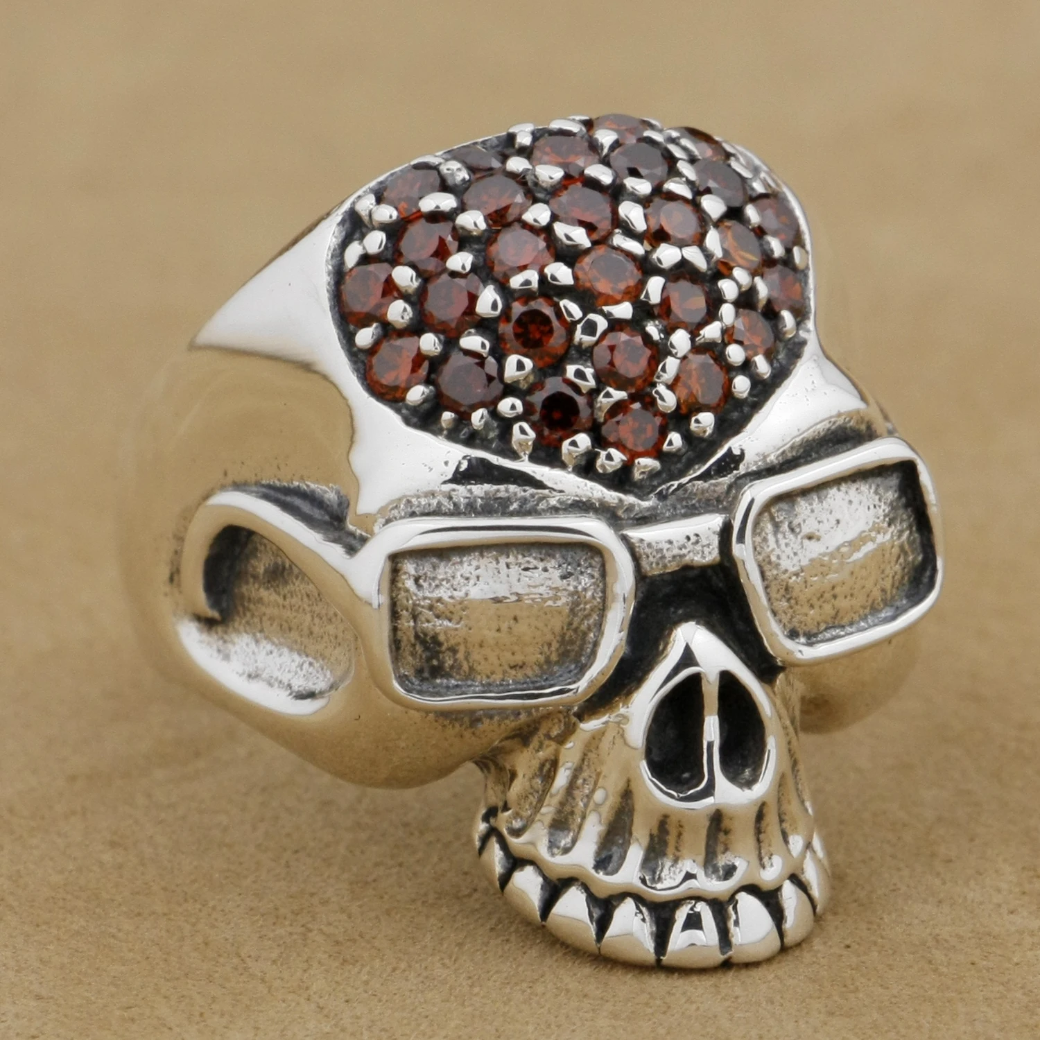 Красный камень CZ из стерлингового серебра 925 пробы кольцо с черепом пилота