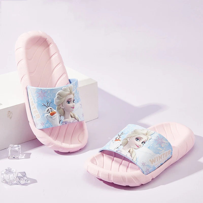 

2023 New Disney Elsa Kids Summer Slippers Cute Frozen 2 EVA Cosplay Shoes Non-slip Flip Flops for Baby Girls Toy Peripheral Gift