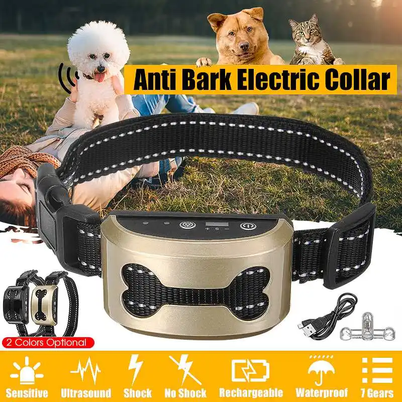 

Dog Waterproof Rechargeable Anti Bark Collar Adjustable 0-7 Sensitivity Levels Vibration Stop Barking Dog Training Collars