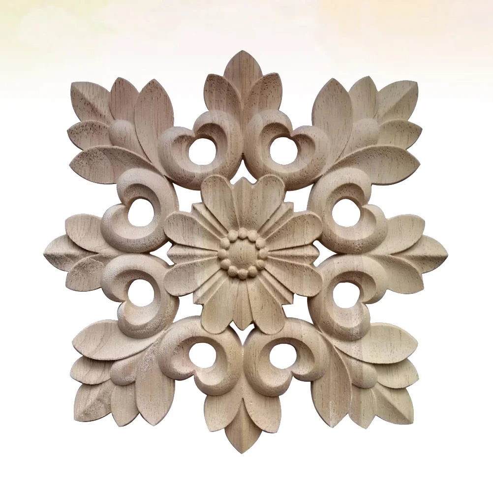 

Wood Wooden Onlayscarving Ornaments Furniture Party Decorative Appliques Slice Flower Pieces Crafts Home Decor Fashion