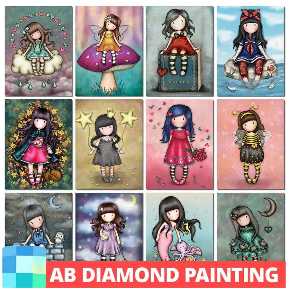 

DIY 5D AB Бриллианты Рисунок Мультфильм Девушка Круглая вышивка Мозаика Портрет Крестовая вышивка Наборы для дома Подарки
