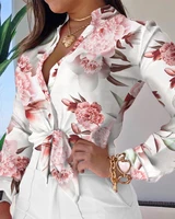 2022 spring summer women v neck floral print long sleeve button down shirt office lady casual blouse elegant tops womens clothes
