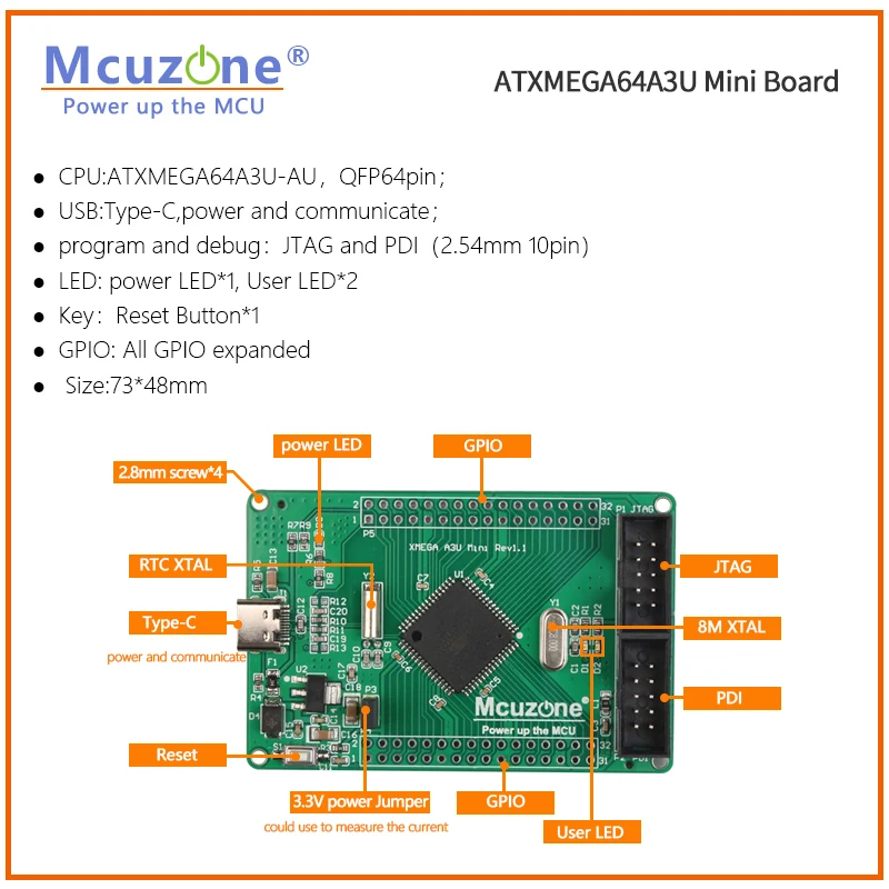 ATxmega64A3U мини плата USB программа PDI JTAG XMEGA64A3 U 64A3U AVR ATMEL микрочип 7uart - купить по