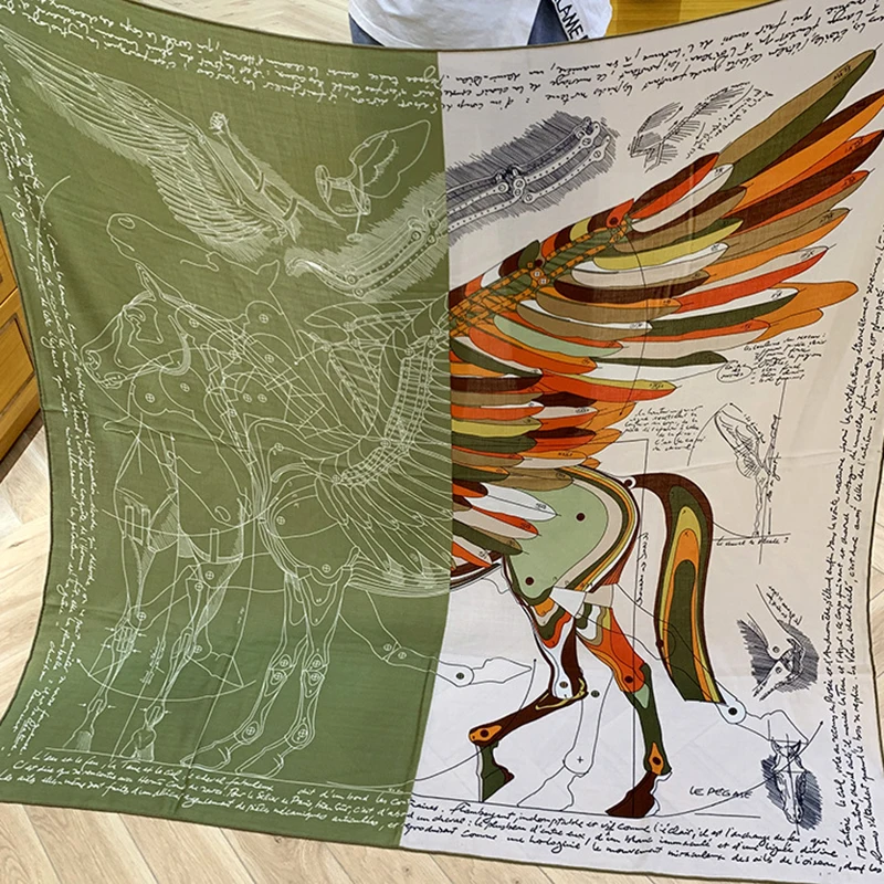 

Luxury 70% Cashmere 30% Silk Scarf Women Fashion Ethnic Tribal Angel Wings Horse Shawl Big Blanket Kerchief Stole 135*135cm