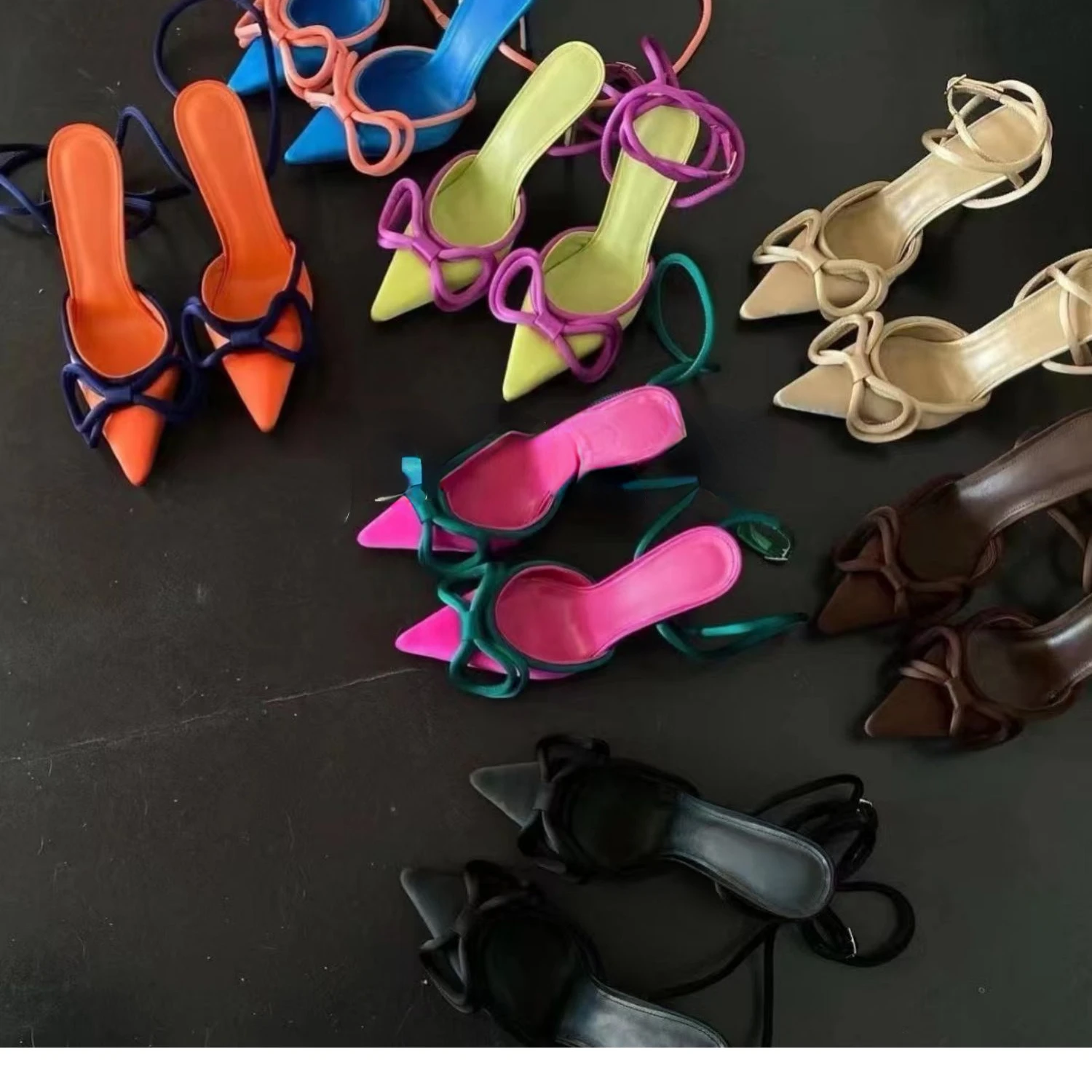 

New Summer Fashion Color Matching Pointed Bow Stiletto Heel High Heels Shoes