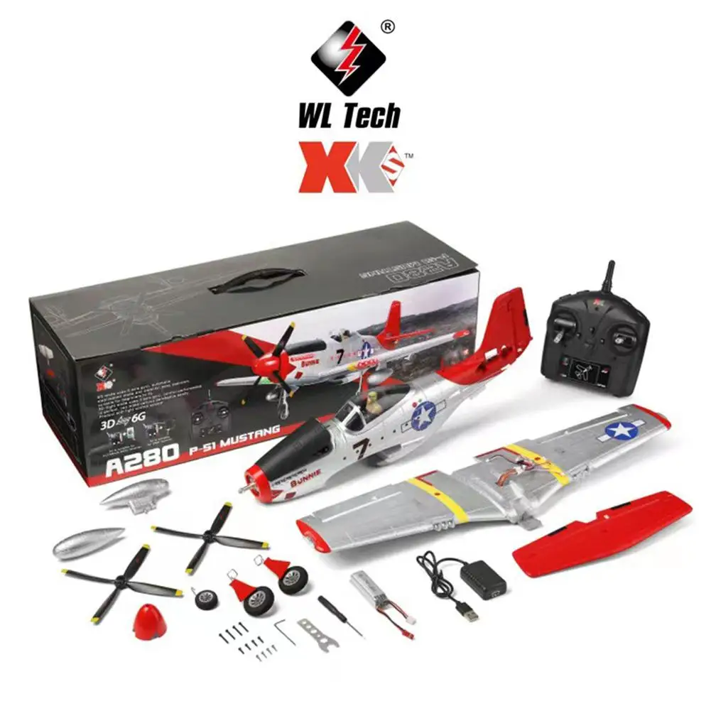 

Wltoys Xk A280 Rc самолет P51 симулятор истребителя 2,4g 3d6g режим самолета со светодиодным прожектором самолет игрушки для детей