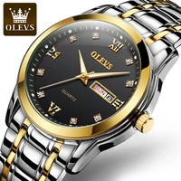 olevs 8691 dual calendar high quality fashion watch for men quartz waterproof stainless steel strap men wristwatches calendar