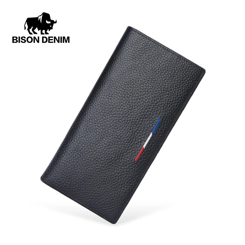 

Мужской бумажник BISON DENIM из натуральной кожи, Длинный кошелек с блокировкой RFID, чехол для монет, Обложка для паспорта для мужчин, кредитный де...
