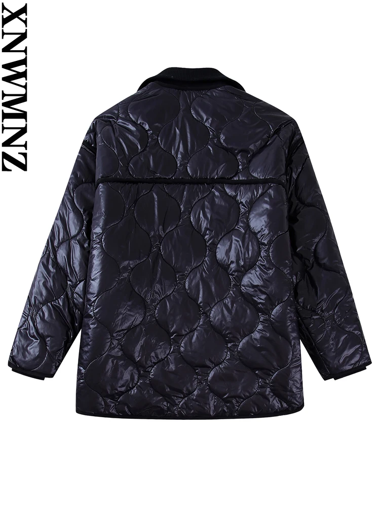 XNWMNZ Women 2022 Fashion Oversized Thick Warm Padded Coat Vintage Long Sleeve Patch Pockets Casual Female Outerwear  Overcoat