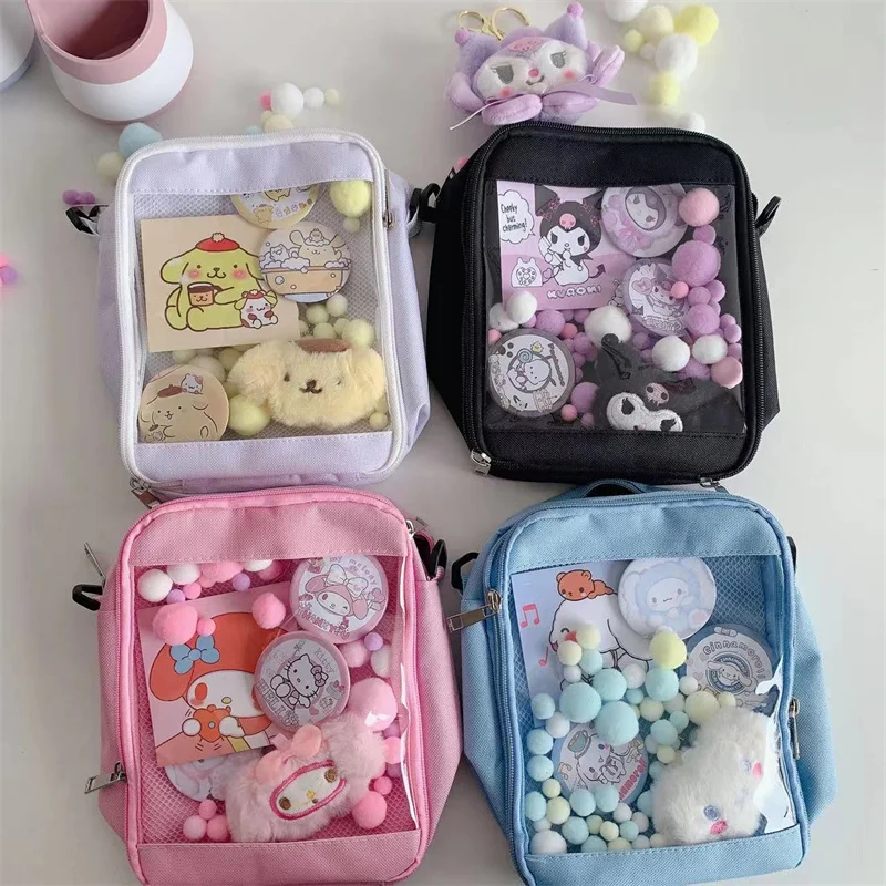 

Sanrio Shoulder Bag Kuromi Cinnamorol Mymelody Hello Kitty Onpompurin Kawaii Cartoon Bag 15*9*22Cm High Capacity Nylon Bag