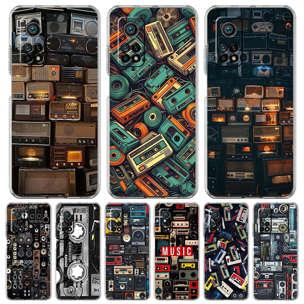 Фото Прозрачный чехол для телефона Xiaomi Mi 14 13 12 11 Ultra 13T 12T 11T Poco X3 NFC F3 F6 Pro 5G Мягкий ТПУ Ретро Радио Графический узор №1