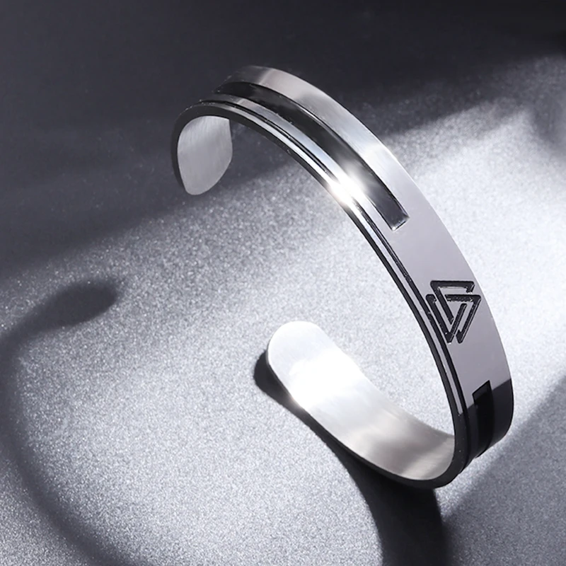 

Men Stainless Steel Viking Style Valknut Symbol Cuff Bracelet Personality Charm Street Party Jewelry