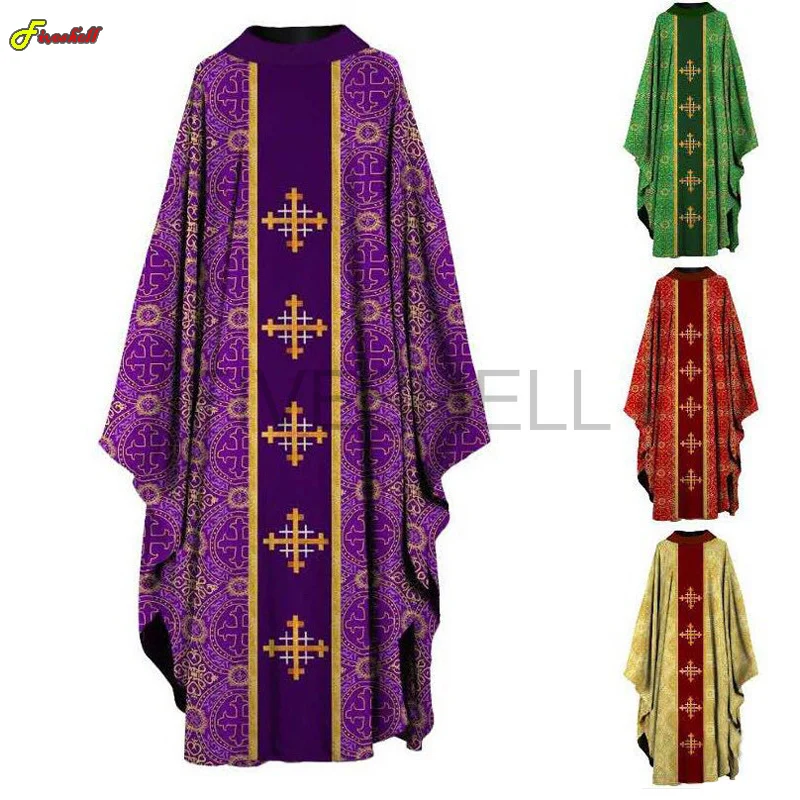 Men Muslim Dress Halloween Cosplay Costume Jubba Thobe Prayer Robe Gown Retro Medieval Priest Monk Missionary Cloak Cape Party