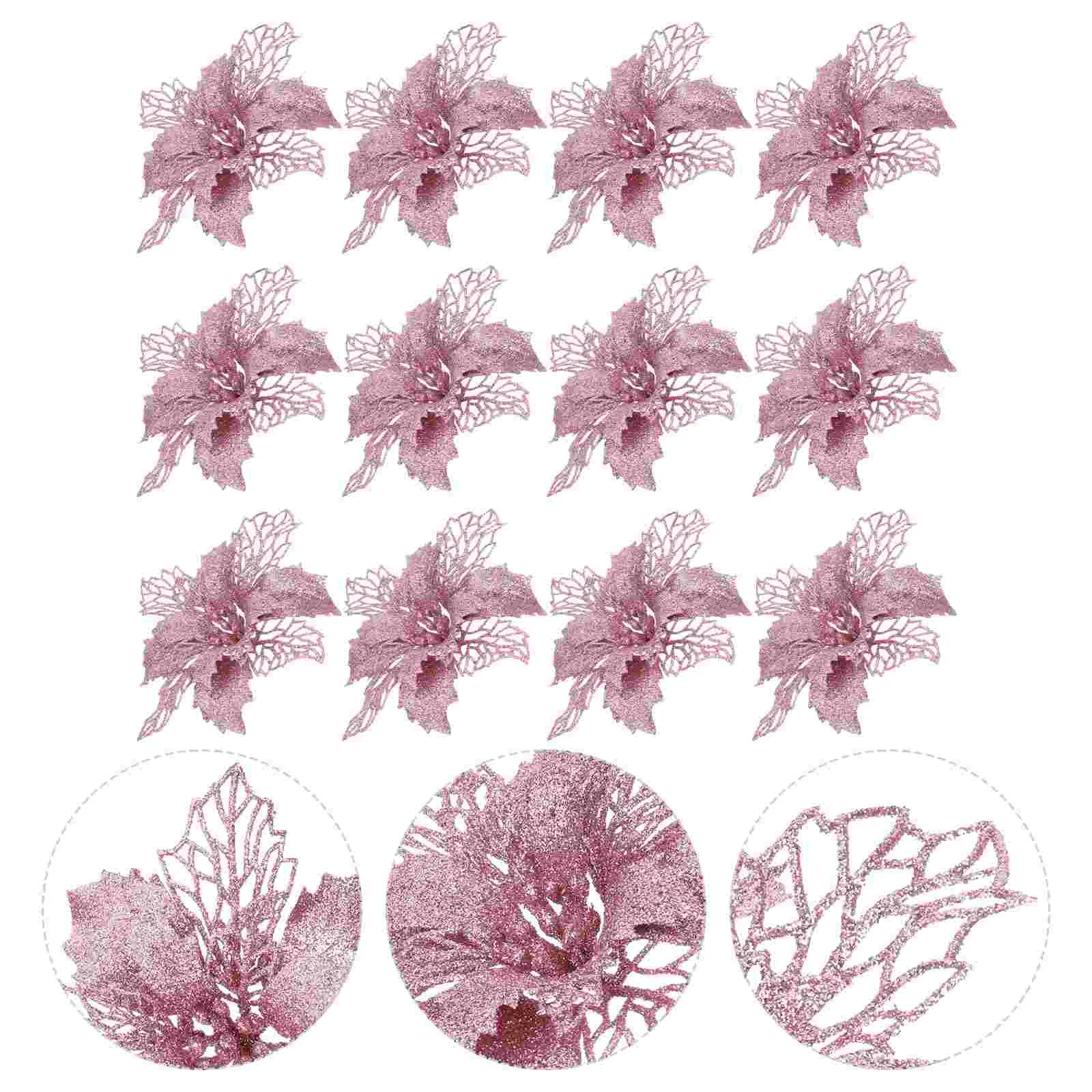 

Christmas Poinsettia Flowers Artificial Glitter Tree Flower Artificiales Flores Fake Hollow Picks Decorationsornamentornaments