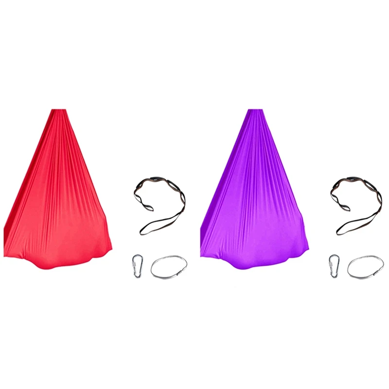 

2Pcs Therapy Swing For Kids Hanging Hammock Swing Indoor Outdoor Hammock - Red & Purple