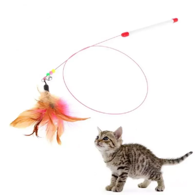 

2022New Funny Kitten Cat Teaser Interactive Toy Rod With Bell And Feather Toys For Pet Cats Stick Wire Chaser Wand Toy