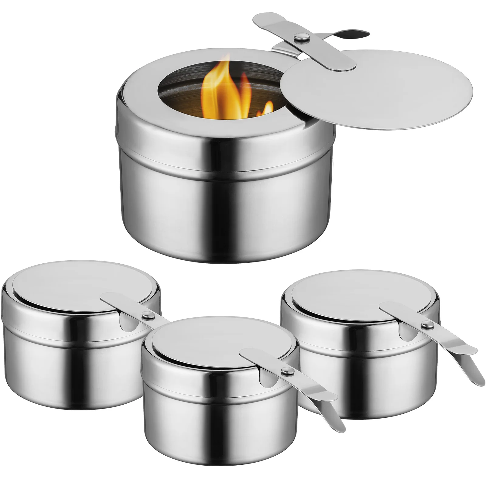 

4 Pcs Stainless Steel Chafer Wick Fuel Holders Cans Heating Boxes with Cover Perfect for Buffets Catering Events