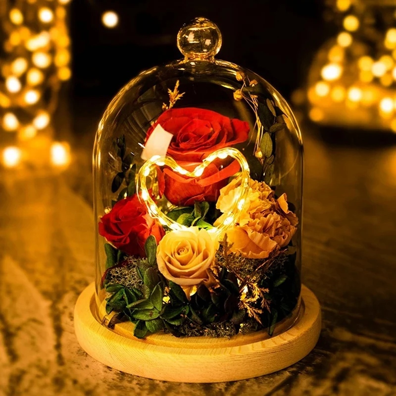 

LED Lamp Eternal Rose Wedding Home Decor Rose Flower in Glass for Valentine's Mariage Gift Eternal Flower Gift Box