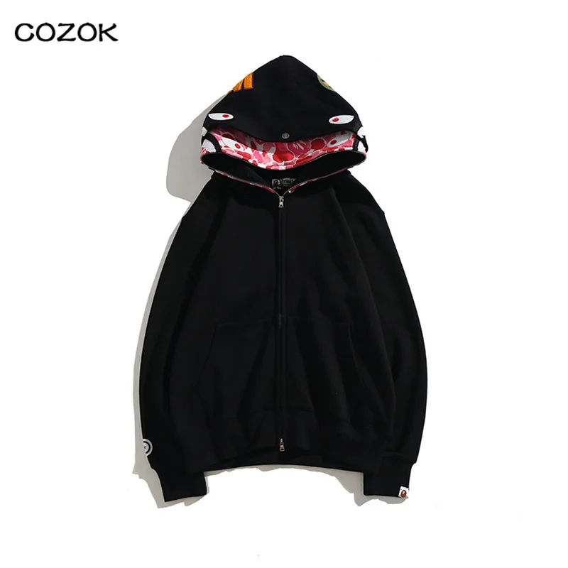 

new Zip Hoodies Winter Fashion Brand Pairs of Hats Fleece Casual Shark Cardigan Coat Streetwear Oversized Sweatshirts