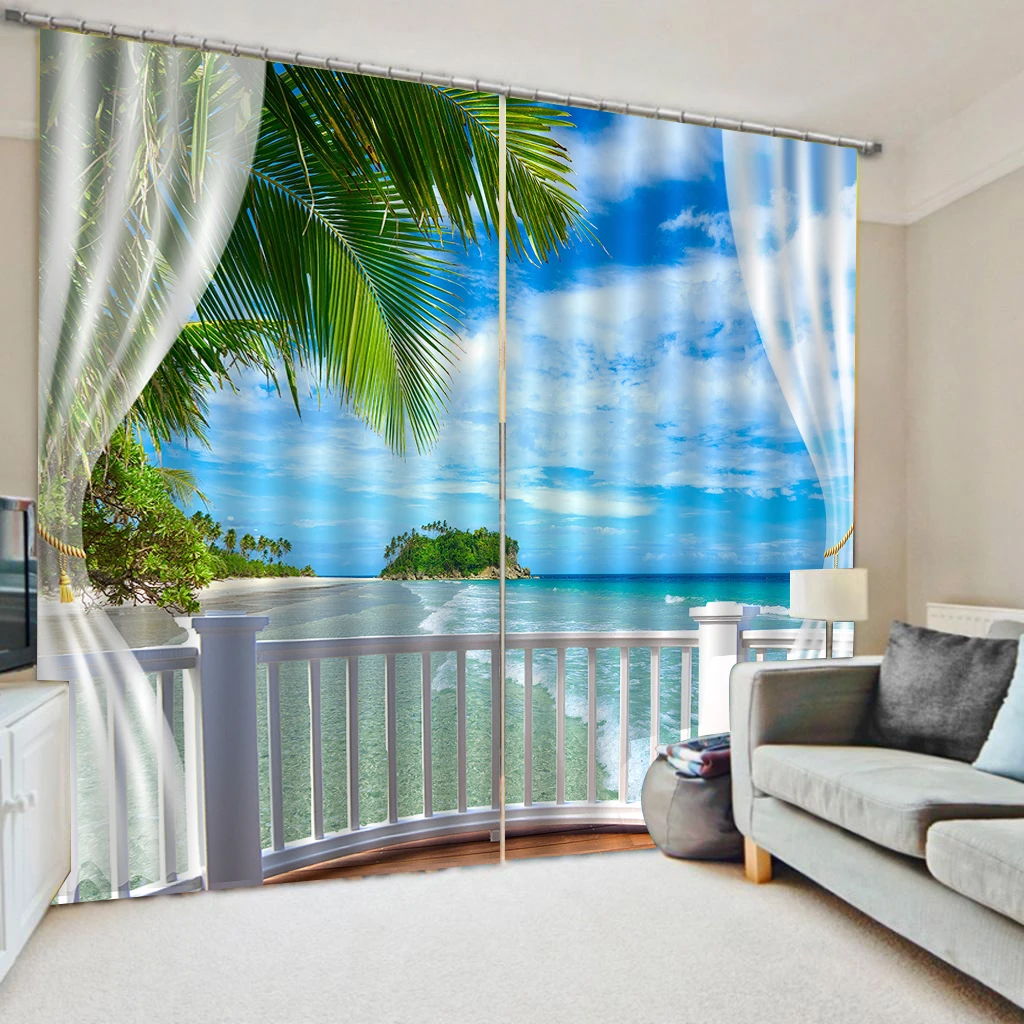 

3D Custom Blue Sky Sea Beach Door Windows Curtains Thin /Thicken Living Room Bedroom Decorative Kitchen Curtains Drapes Dropship