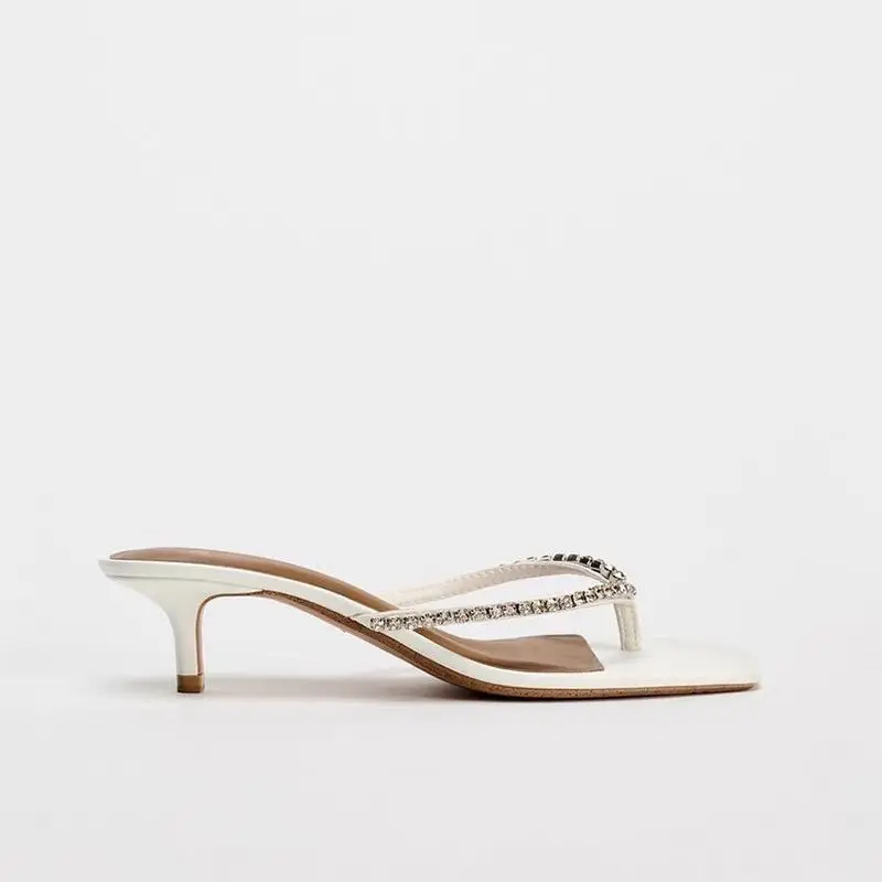 DMZA 2024 новые летние шлепанцы на высоком каблуке со стразами и бисером простой