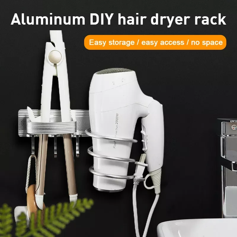 

NEW2023 Aluminum DIY Hair Dryer Stand Wall Mounted Organizer Spiral Stand Holder Rack Anti-rust Hair Dryer Rack Bathroom Holder
