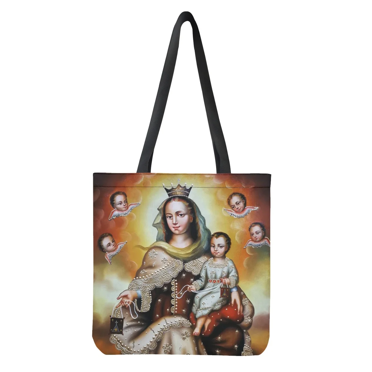 Large Capacity Eco Friendly Shopping Bags Storage Sturdy Portable Our Lady Of Mount Carmel Travel Grocery Tote Reusable Foldable