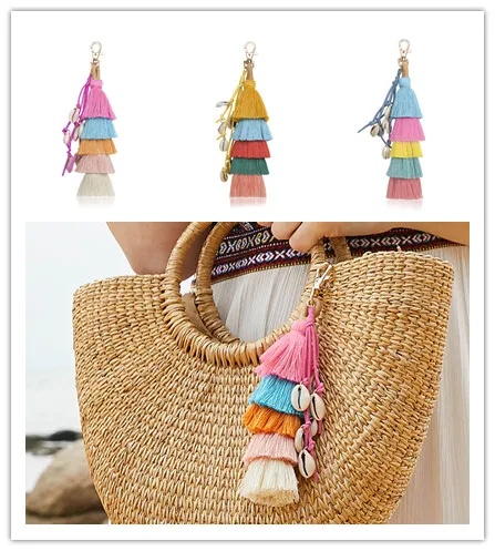 

Handmade Bohemian Tassel Keychain Women Shell Pendant Accessory Multicolor Tassel Keychain Summer Key Accessories Jewelry Gifts