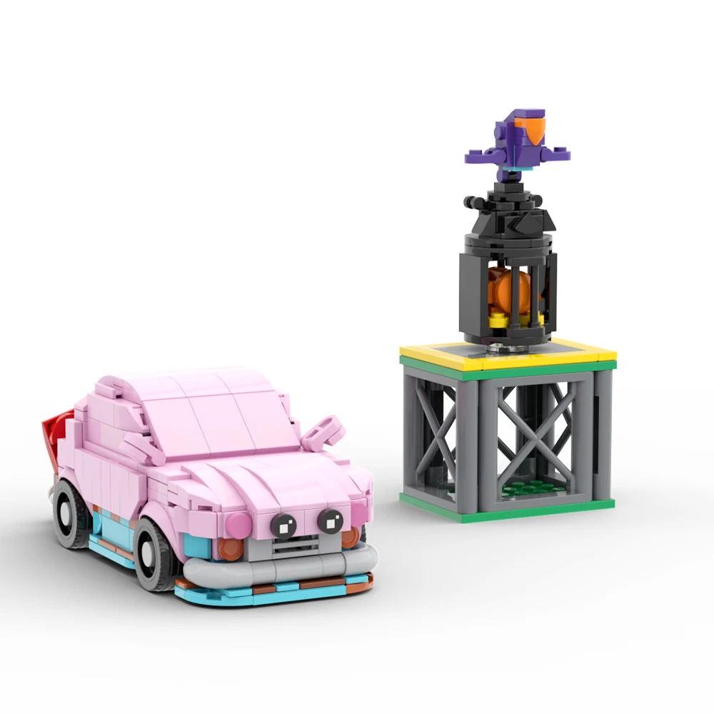 MOC Car Mouth Pink Car Red Race Car with Scene Accessories 420 Pieces from Full 3D Game Building Toys