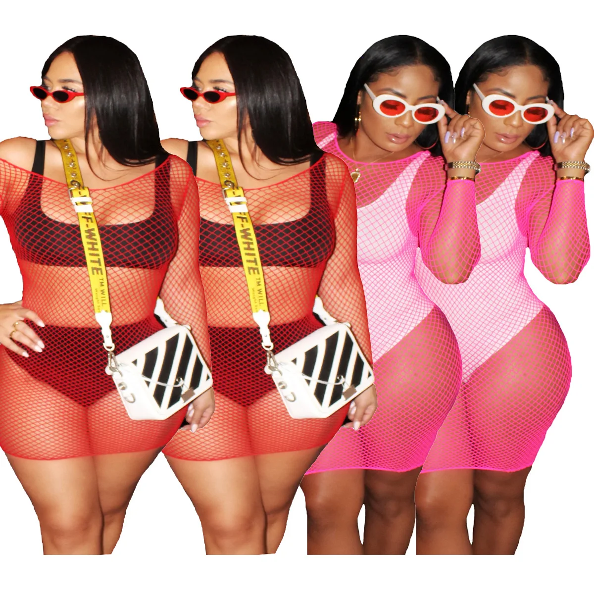 

MUDNA 2023 Women's Sexy Swimwear Hollow out Long Sleeve Cover (Without Lining)