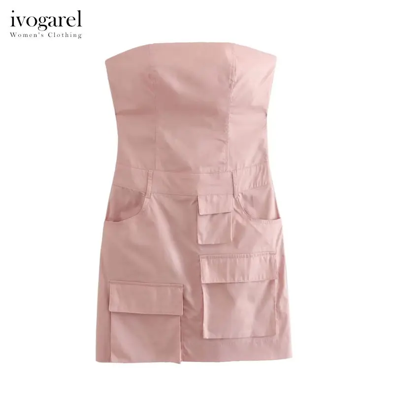 

Ivogarel Gabardine Fabric Strapless Off-the-Shoulder Short Dress Women's Summer Casual Mini Dress Simple Party Outfits Traff New