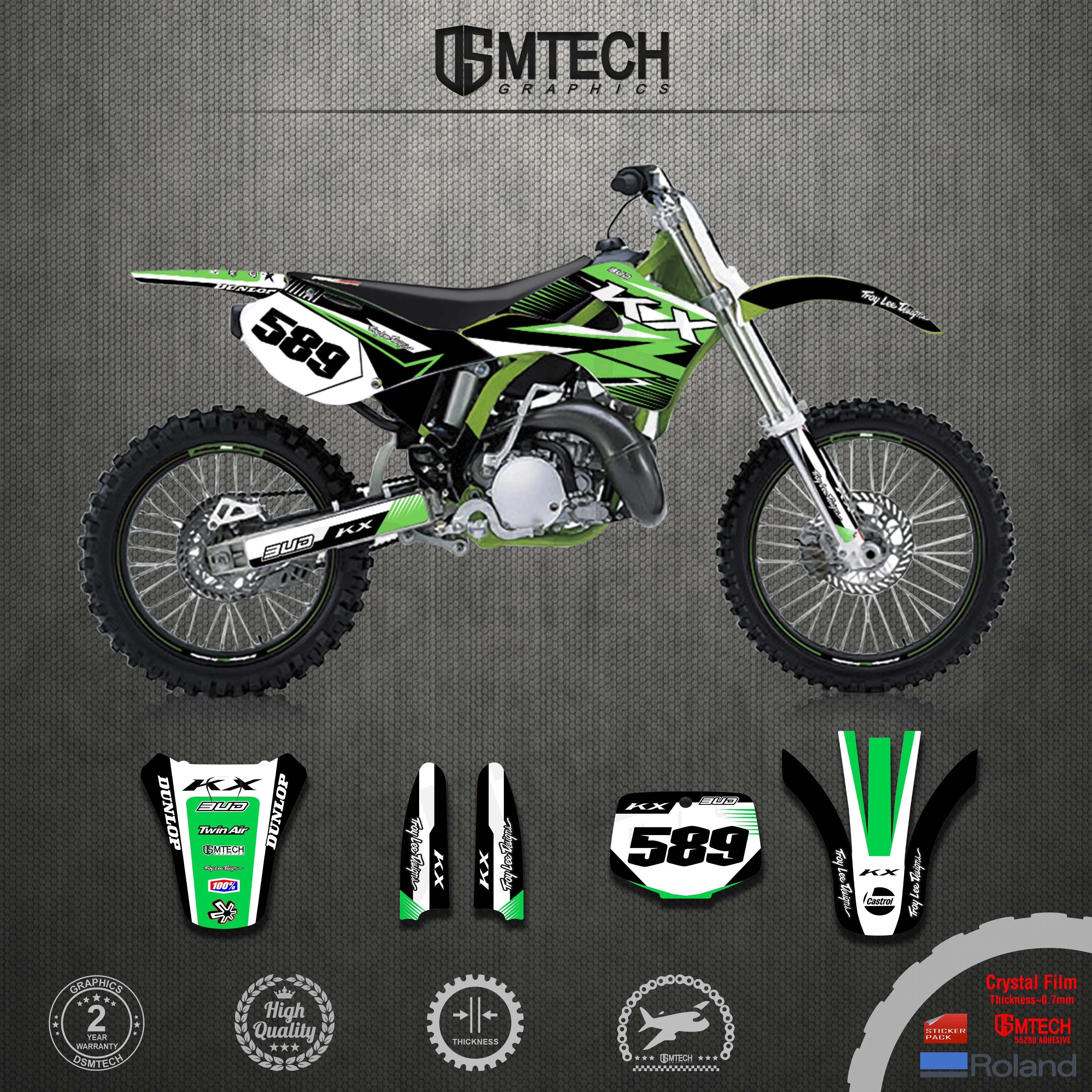 DSMTECH Full Graphics Decals Stickers Motorcycle Background Custom For Kawasaki  KX125  KX250 KX 125 250 1999 2000 2001 2002