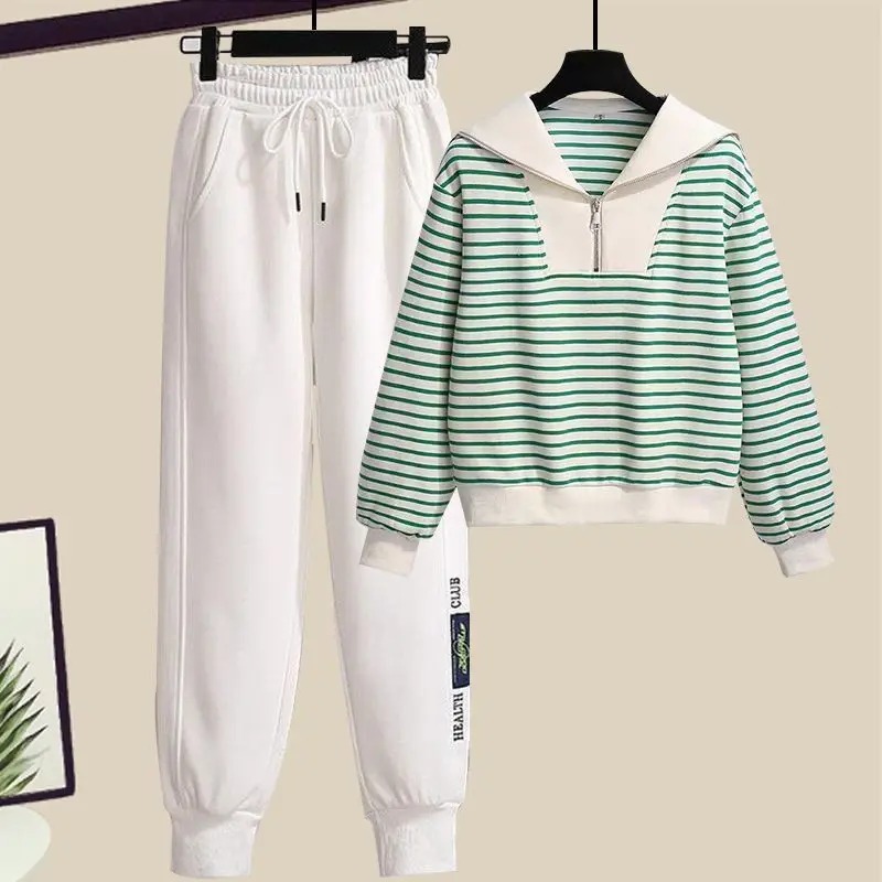 

Women's Autumn Tracksuit 2023 New Matching Set Korean Elegant Navy Collar Long Sleeve Sweater Casual Pants Two-piece Suit