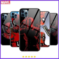 marvel deadpool glass case for iphone 13 12 11 pro max 12pro xs max xr x 7 8 plus se 2020 mini case tempered back cover