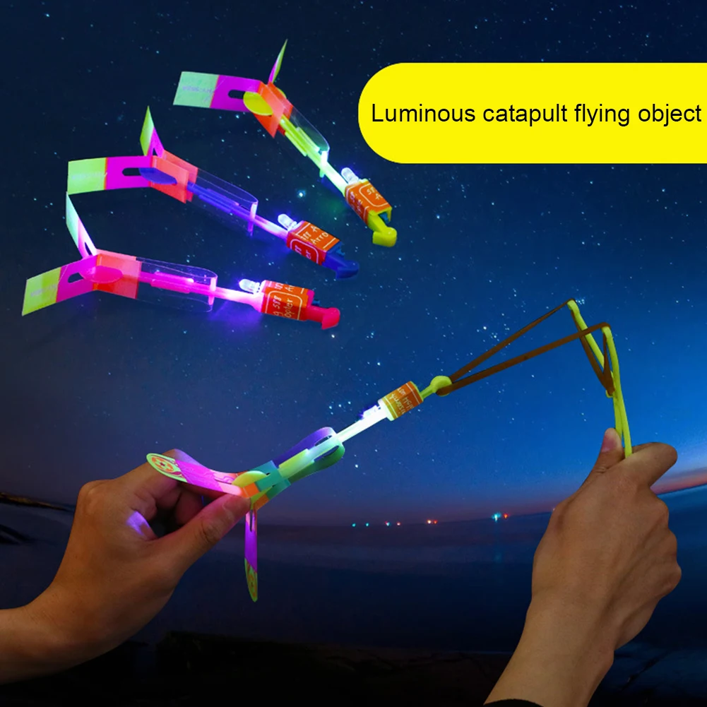 10pcs Outdoor LED Slingshot Rocket Bamboo Dragonfly Parachute Light Shooting Catapult Flying Arrows Kids Toys for Children Gifts