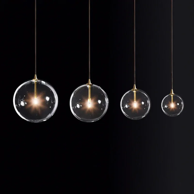 

1 Light Clear Glass Globe Led G4 Lustre Luminaires Pendant Lights Simple Nordic Gold Metal Hanging Lamp Dining Room Droplight