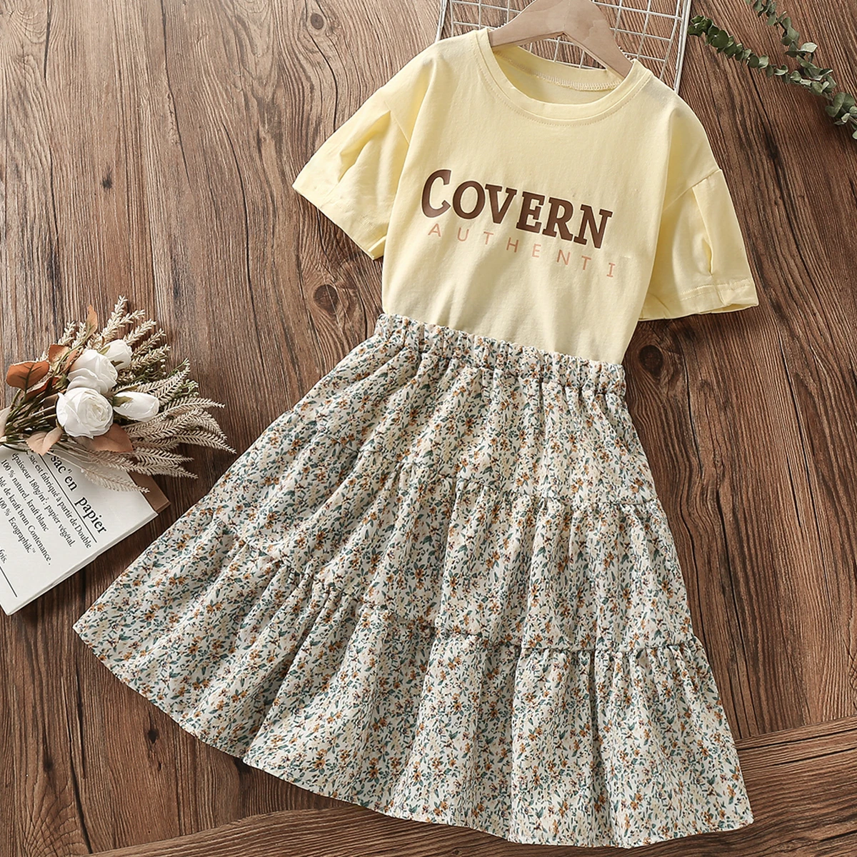 

Baby Kids Floral Suit for Girls Clothing Sets Outfits Shirt & Skirt Set 2pcs Summer Girl Costumes for Teenagers 6 8 10 12 Years
