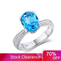 gz zongfa pure 925 sterling silver ring for women oval 3 carats big natural blue topaz gemstone fine jewelry