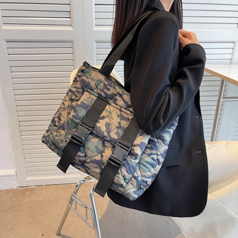 2023 Cotton Clothes Portable Women's Bag Large Capacity Tote Bag Rhombus Embroidery Thread Space Cotton Shoulder Messenger Bags